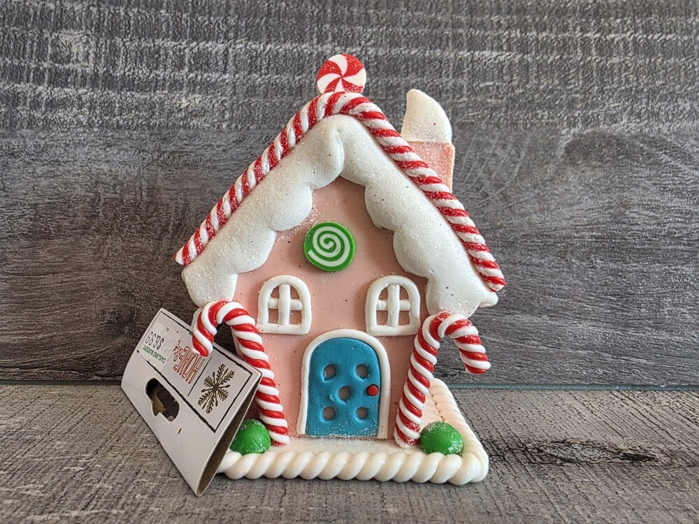 Gingerbread House Candyland Christmas Ornament Pastel Pink 4" NEW b124i2